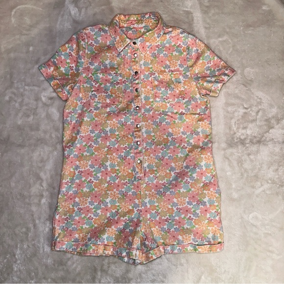 Storia Floral Denim Button Romper Size Medium - Picture 4 of 11